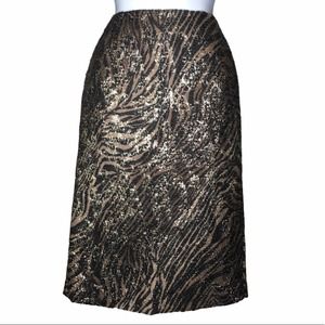 Lafayette 148 Wool Tiger Animal Print Gold Metallic Brown Black Pencil Skirt 4